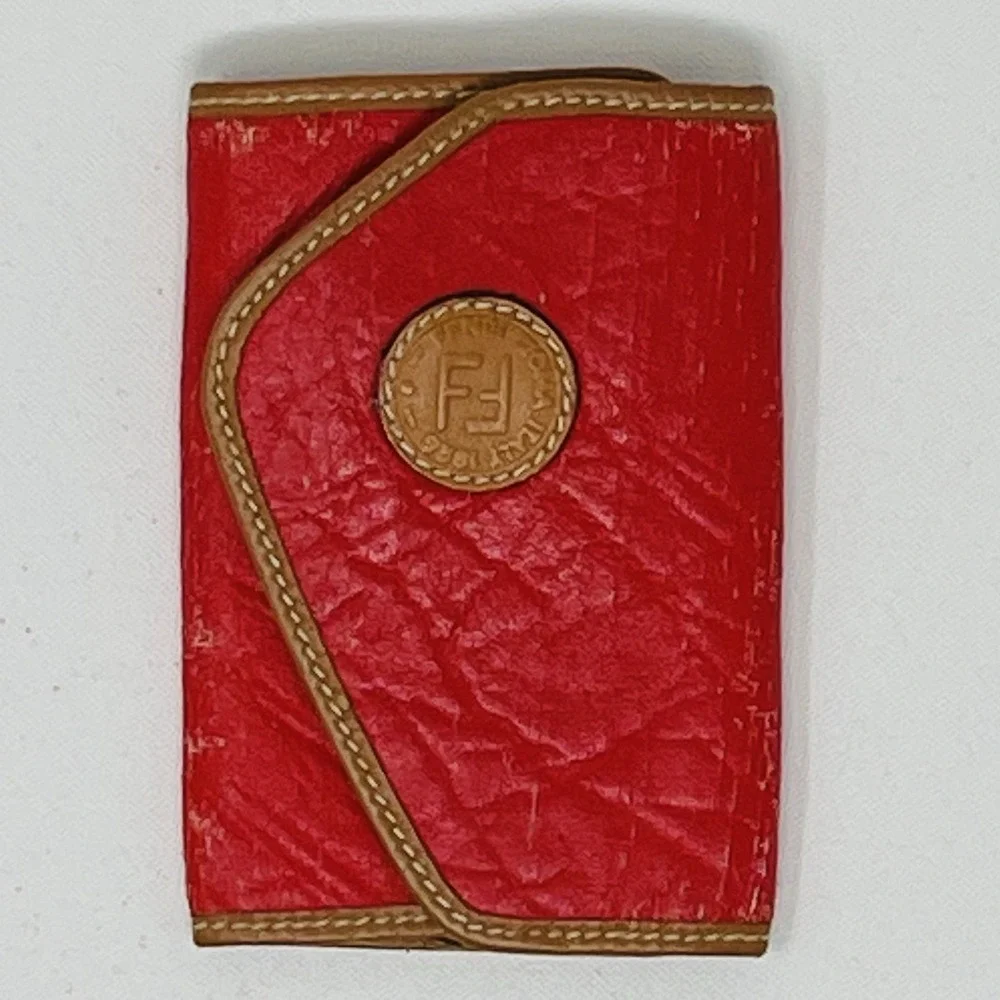 Fendi Red Brown Leather Envelope 6 Key Chain for Women, Logo Accent, 4x2.5in